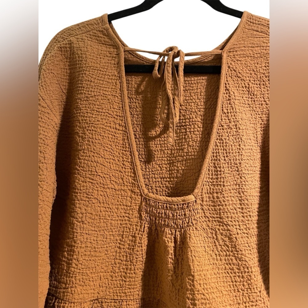 Madewell Lightspun Gold Toffee Open Back Peplum Long Sleeve Top Medium - Picture 6 of 8